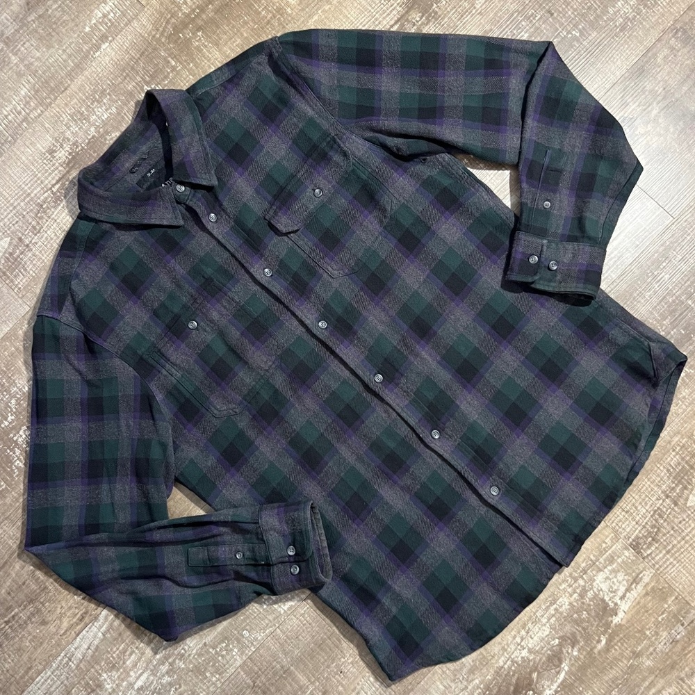 prAna Men's Slim Fit Plaid Shirt | Large | Purple/Green/Grey